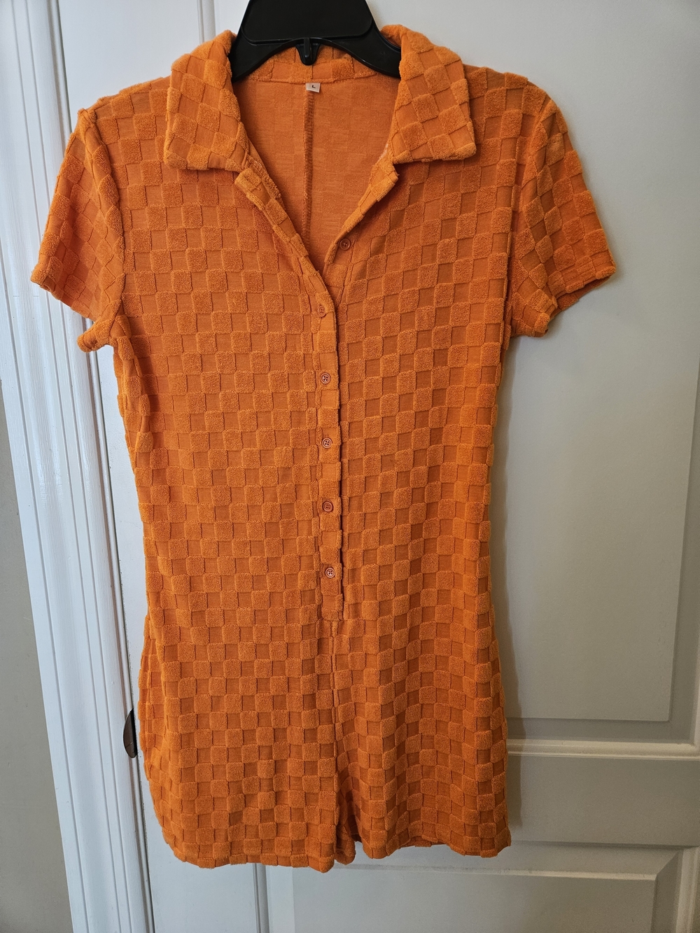 Boutique Orange Checker Terrycloth Romper Womens LARGE